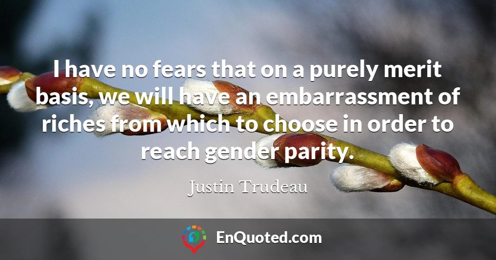 I have no fears that on a purely merit basis, we will have an embarrassment of riches from which to choose in order to reach gender parity.