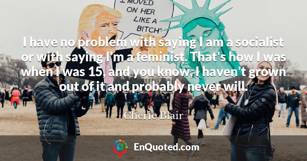 I have no problem with saying I am a socialist or with saying I'm a feminist. That's how I was when I was 15, and you know, I haven't grown out of it and probably never will.