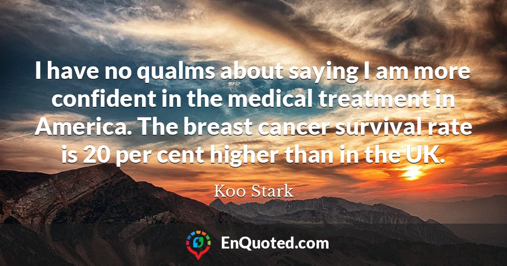 I have no qualms about saying I am more confident in the medical treatment in America. The breast cancer survival rate is 20 per cent higher than in the UK.