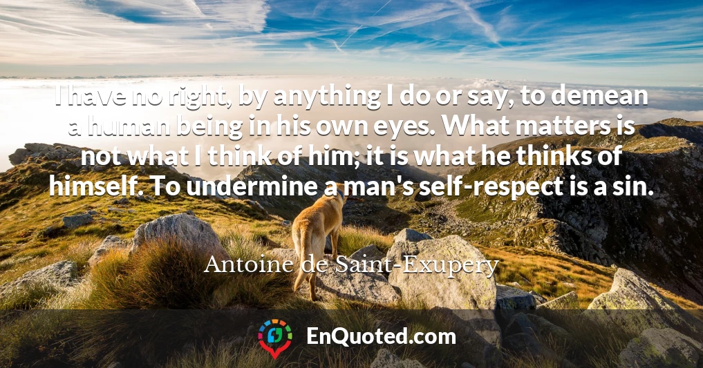I have no right, by anything I do or say, to demean a human being in his own eyes. What matters is not what I think of him; it is what he thinks of himself. To undermine a man's self-respect is a sin.