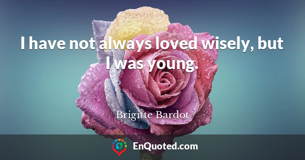 I have not always loved wisely, but I was young.