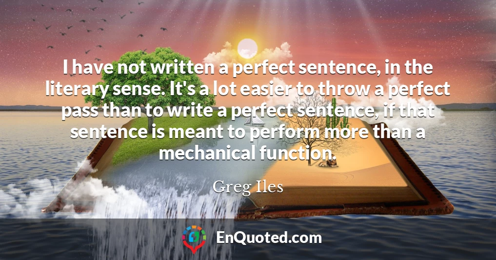 I have not written a perfect sentence, in the literary sense. It's a lot easier to throw a perfect pass than to write a perfect sentence, if that sentence is meant to perform more than a mechanical function.