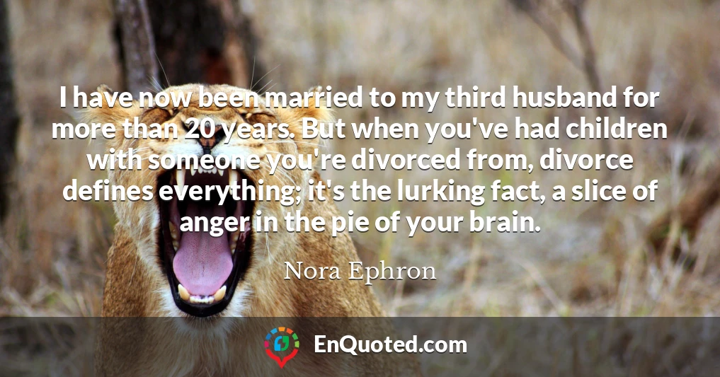 I have now been married to my third husband for more than 20 years. But when you've had children with someone you're divorced from, divorce defines everything; it's the lurking fact, a slice of anger in the pie of your brain.