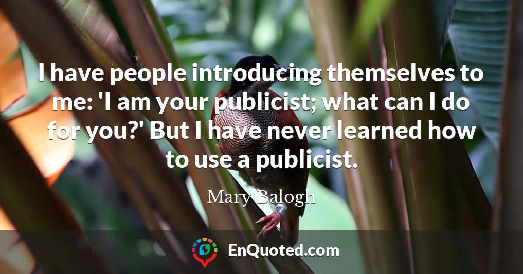 I have people introducing themselves to me: 'I am your publicist; what can I do for you?' But I have never learned how to use a publicist.