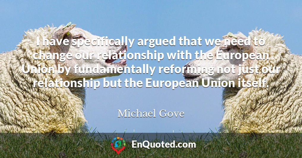 I have specifically argued that we need to change our relationship with the European Union by fundamentally reforming not just our relationship but the European Union itself.