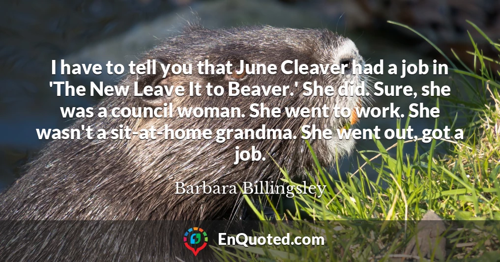 I have to tell you that June Cleaver had a job in 'The New Leave It to Beaver.' She did. Sure, she was a council woman. She went to work. She wasn't a sit-at-home grandma. She went out, got a job.