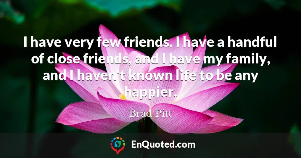 I have very few friends. I have a handful of close friends, and I have my family, and I haven't known life to be any happier.