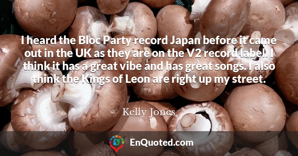I heard the Bloc Party record Japan before it came out in the UK as they are on the V2 record label. I think it has a great vibe and has great songs. I also think the Kings of Leon are right up my street.