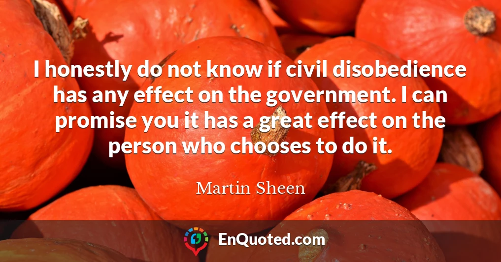 I honestly do not know if civil disobedience has any effect on the government. I can promise you it has a great effect on the person who chooses to do it.