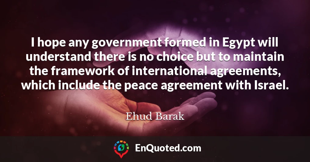 I hope any government formed in Egypt will understand there is no choice but to maintain the framework of international agreements, which include the peace agreement with Israel.