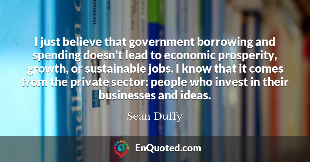 I just believe that government borrowing and spending doesn't lead to economic prosperity, growth, or sustainable jobs. I know that it comes from the private sector: people who invest in their businesses and ideas.