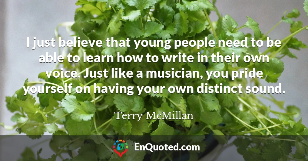 I just believe that young people need to be able to learn how to write in their own voice. Just like a musician, you pride yourself on having your own distinct sound.