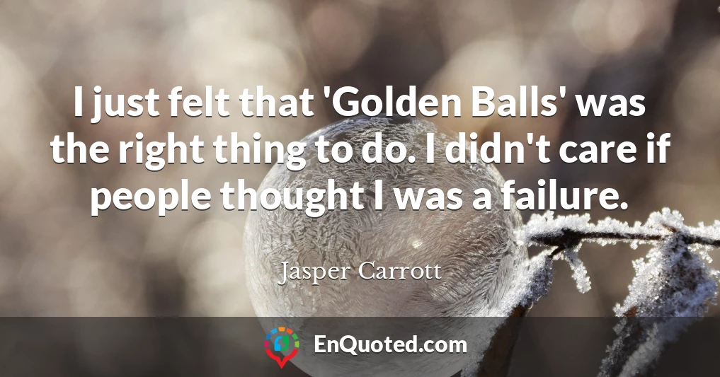 I just felt that 'Golden Balls' was the right thing to do. I didn't care if people thought I was a failure.