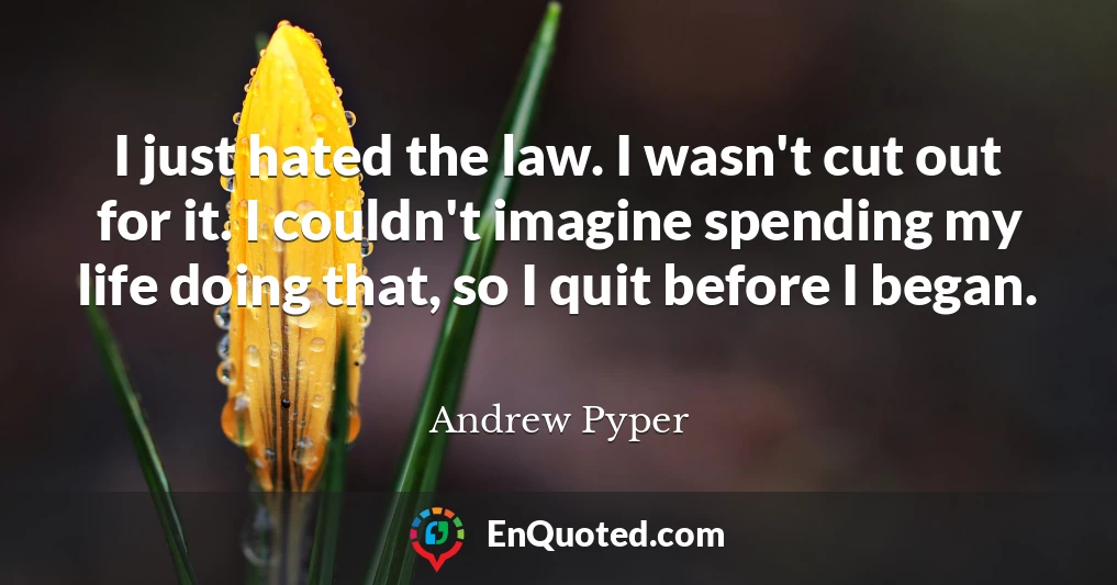 I just hated the law. I wasn't cut out for it. I couldn't imagine spending my life doing that, so I quit before I began.