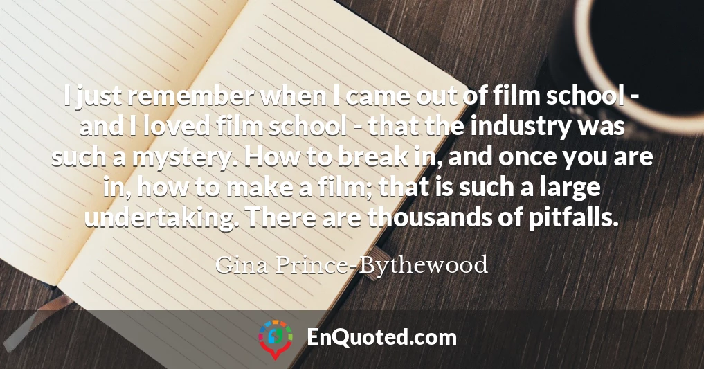 I just remember when I came out of film school - and I loved film school - that the industry was such a mystery. How to break in, and once you are in, how to make a film; that is such a large undertaking. There are thousands of pitfalls.