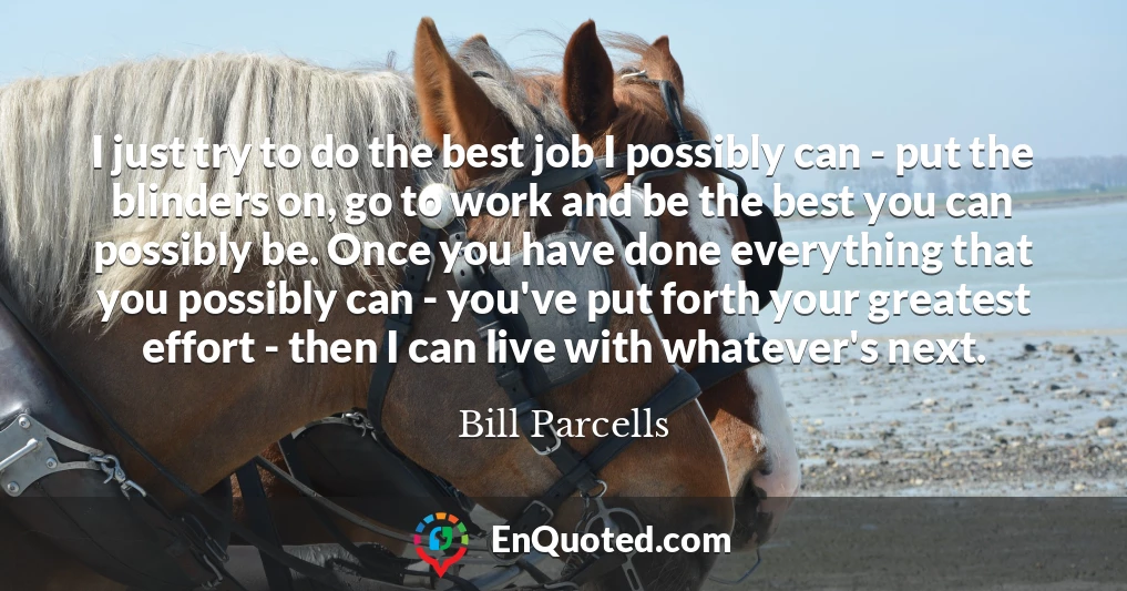 I just try to do the best job I possibly can - put the blinders on, go to work and be the best you can possibly be. Once you have done everything that you possibly can - you've put forth your greatest effort - then I can live with whatever's next.
