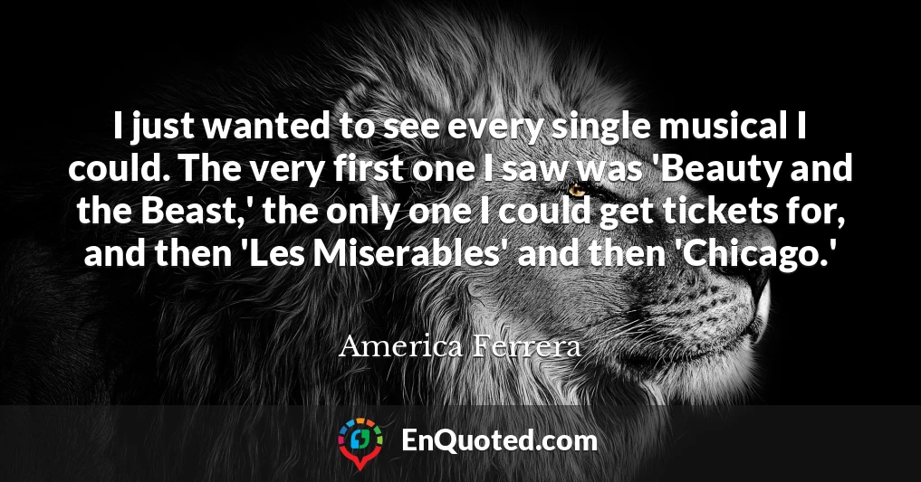 I just wanted to see every single musical I could. The very first one I saw was 'Beauty and the Beast,' the only one I could get tickets for, and then 'Les Miserables' and then 'Chicago.'