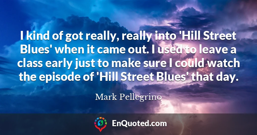 I kind of got really, really into 'Hill Street Blues' when it came out. I used to leave a class early just to make sure I could watch the episode of 'Hill Street Blues' that day.