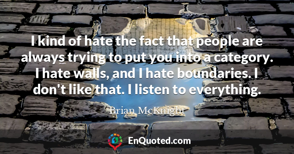 I kind of hate the fact that people are always trying to put you into a category. I hate walls, and I hate boundaries. I don't like that. I listen to everything.