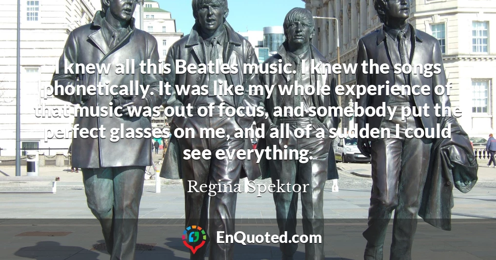 I knew all this Beatles music. I knew the songs phonetically. It was like my whole experience of that music was out of focus, and somebody put the perfect glasses on me, and all of a sudden I could see everything.