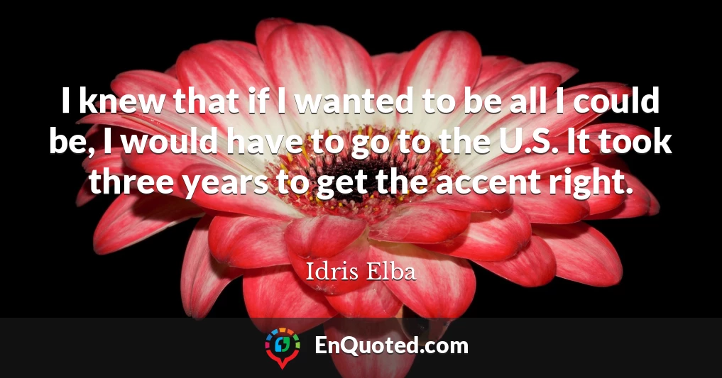 I knew that if I wanted to be all I could be, I would have to go to the U.S. It took three years to get the accent right.