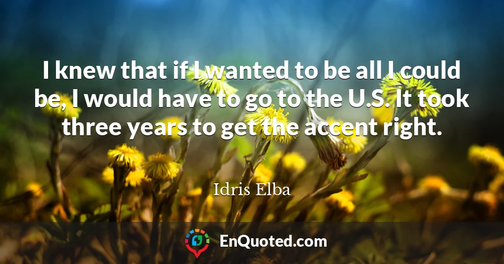 I knew that if I wanted to be all I could be, I would have to go to the U.S. It took three years to get the accent right.