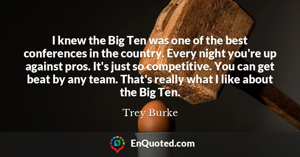 I knew the Big Ten was one of the best conferences in the country. Every night you're up against pros. It's just so competitive. You can get beat by any team. That's really what I like about the Big Ten.