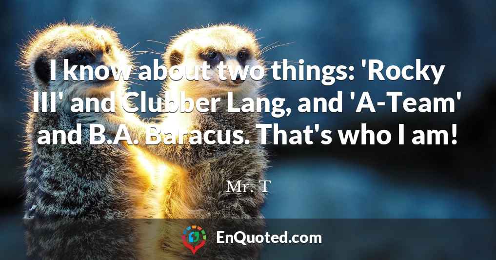 I know about two things: 'Rocky III' and Clubber Lang, and 'A-Team' and B.A. Baracus. That's who I am!