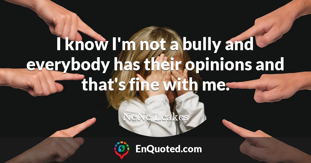 I know I'm not a bully and everybody has their opinions and that's fine with me.