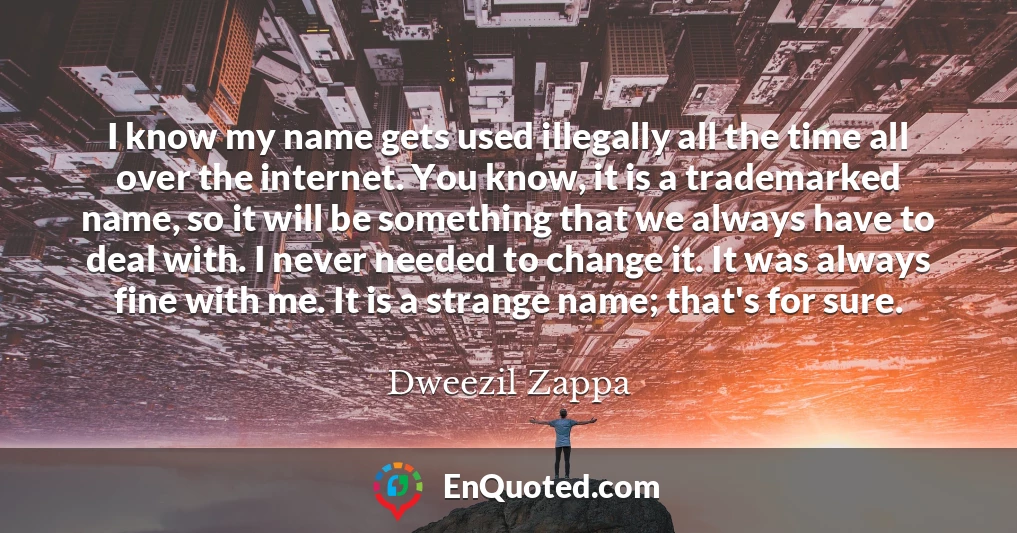 I know my name gets used illegally all the time all over the internet. You know, it is a trademarked name, so it will be something that we always have to deal with. I never needed to change it. It was always fine with me. It is a strange name; that's for sure.
