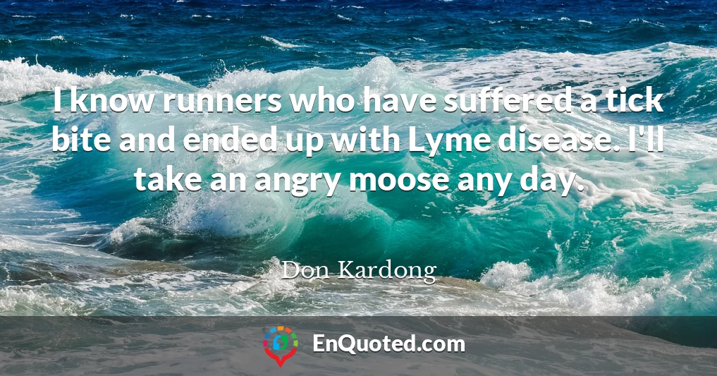 I know runners who have suffered a tick bite and ended up with Lyme disease. I'll take an angry moose any day.