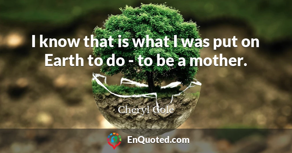 I know that is what I was put on Earth to do - to be a mother.