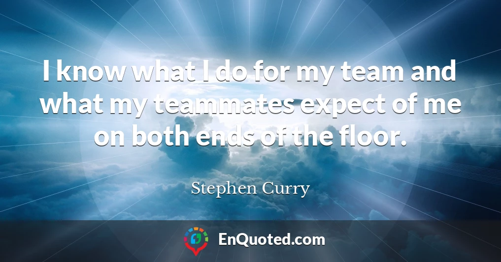 I know what I do for my team and what my teammates expect of me on both ends of the floor.