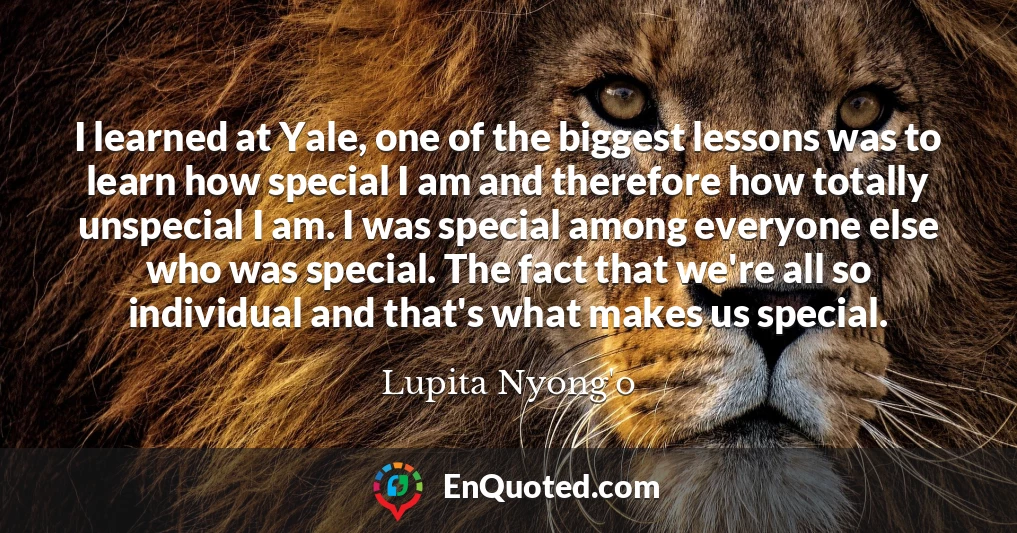 I learned at Yale, one of the biggest lessons was to learn how special I am and therefore how totally unspecial I am. I was special among everyone else who was special. The fact that we're all so individual and that's what makes us special.