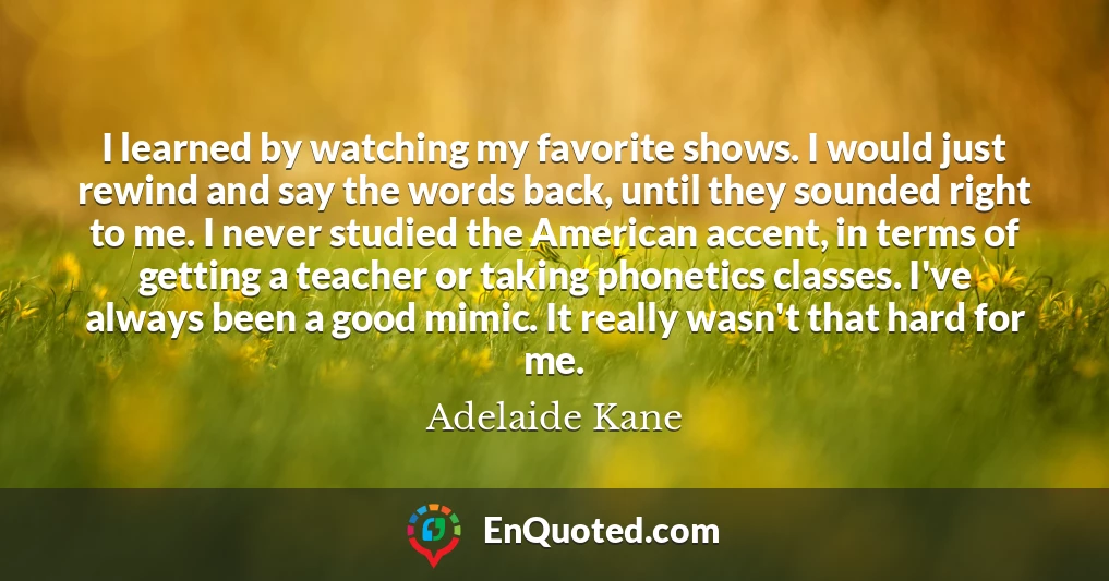 I learned by watching my favorite shows. I would just rewind and say the words back, until they sounded right to me. I never studied the American accent, in terms of getting a teacher or taking phonetics classes. I've always been a good mimic. It really wasn't that hard for me.