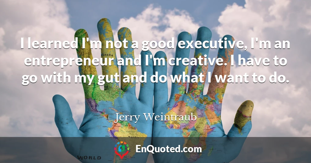 I learned I'm not a good executive, I'm an entrepreneur and I'm creative. I have to go with my gut and do what I want to do.