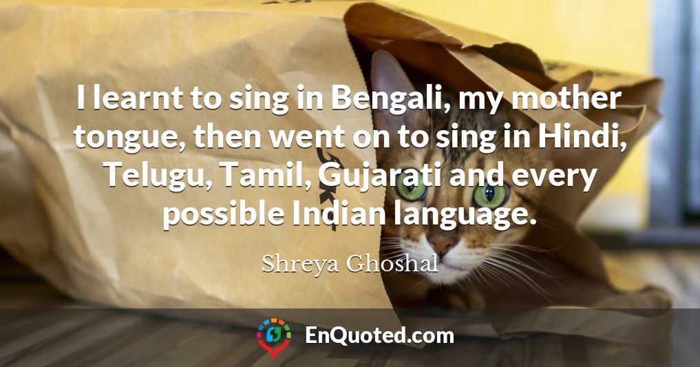 I learnt to sing in Bengali, my mother tongue, then went on to sing in Hindi, Telugu, Tamil, Gujarati and every possible Indian language.