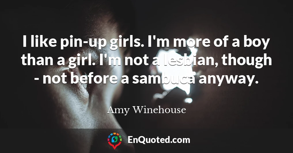 I like pin-up girls. I'm more of a boy than a girl. I'm not a lesbian, though - not before a sambuca anyway.