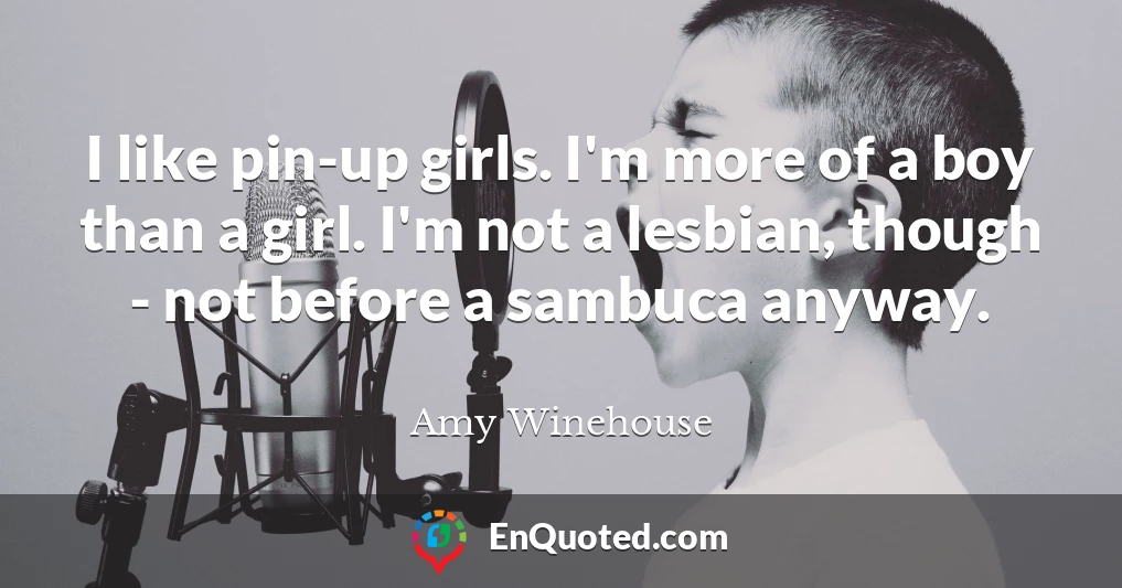 I like pin-up girls. I'm more of a boy than a girl. I'm not a lesbian, though - not before a sambuca anyway.