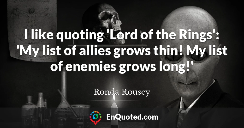 I like quoting 'Lord of the Rings': 'My list of allies grows thin! My list of enemies grows long!'