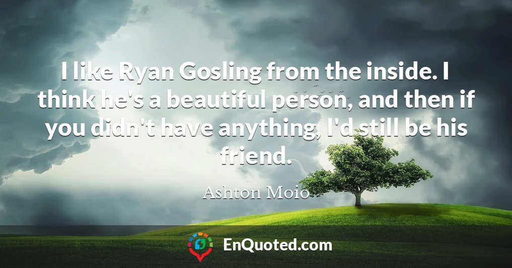 I like Ryan Gosling from the inside. I think he's a beautiful person, and then if you didn't have anything, I'd still be his friend.