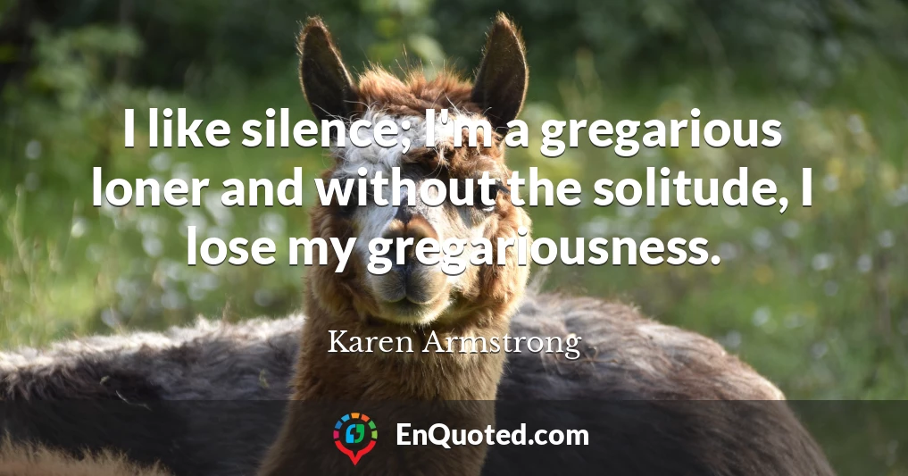 I like silence; I'm a gregarious loner and without the solitude, I lose my gregariousness.