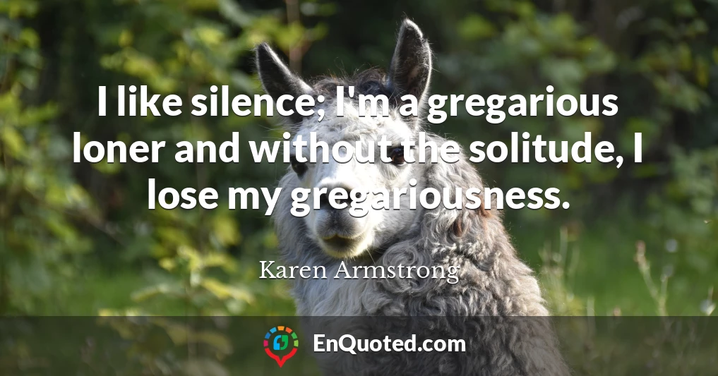 I like silence; I'm a gregarious loner and without the solitude, I lose my gregariousness.