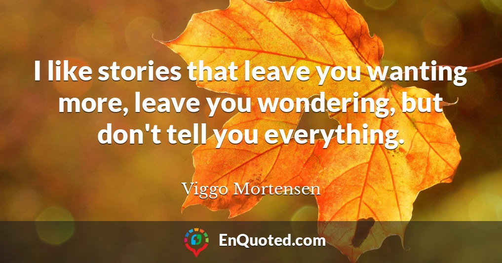 I like stories that leave you wanting more, leave you wondering, but don't tell you everything.