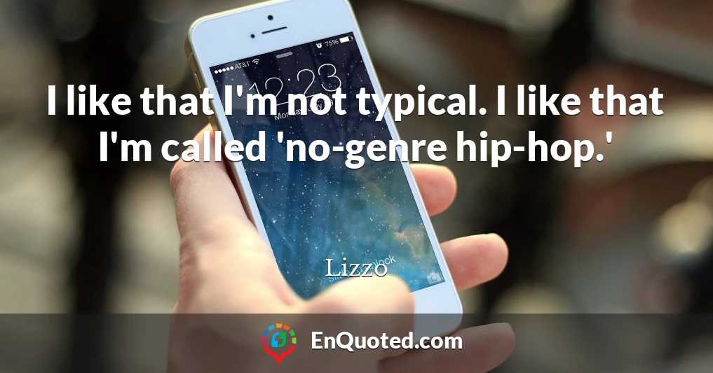 I like that I'm not typical. I like that I'm called 'no-genre hip-hop.'