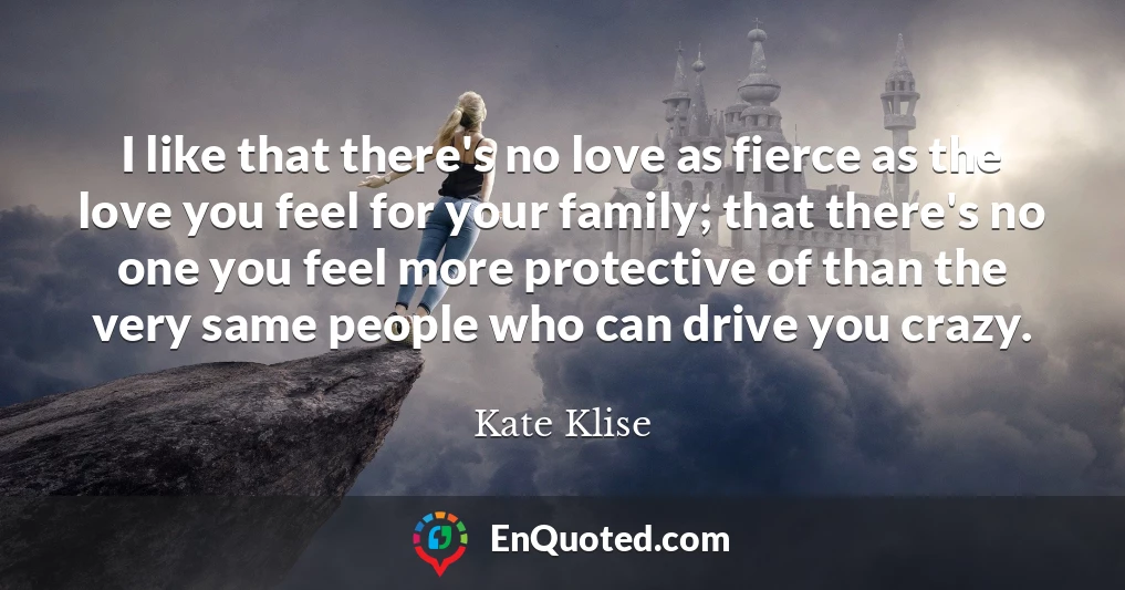 I like that there's no love as fierce as the love you feel for your family; that there's no one you feel more protective of than the very same people who can drive you crazy.