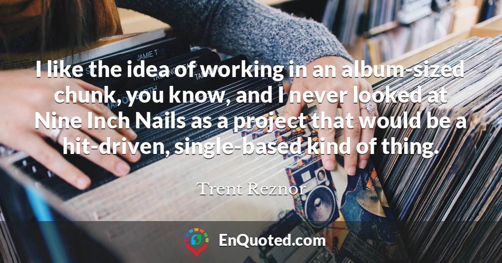 I like the idea of working in an album-sized chunk, you know, and I never looked at Nine Inch Nails as a project that would be a hit-driven, single-based kind of thing.