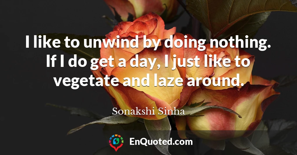 I like to unwind by doing nothing. If I do get a day, I just like to vegetate and laze around.