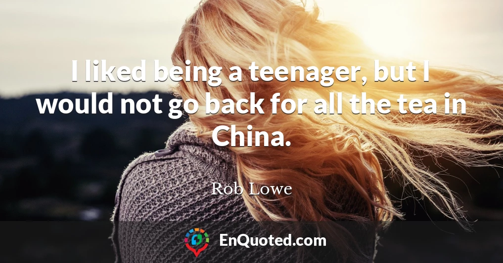 I liked being a teenager, but I would not go back for all the tea in China.