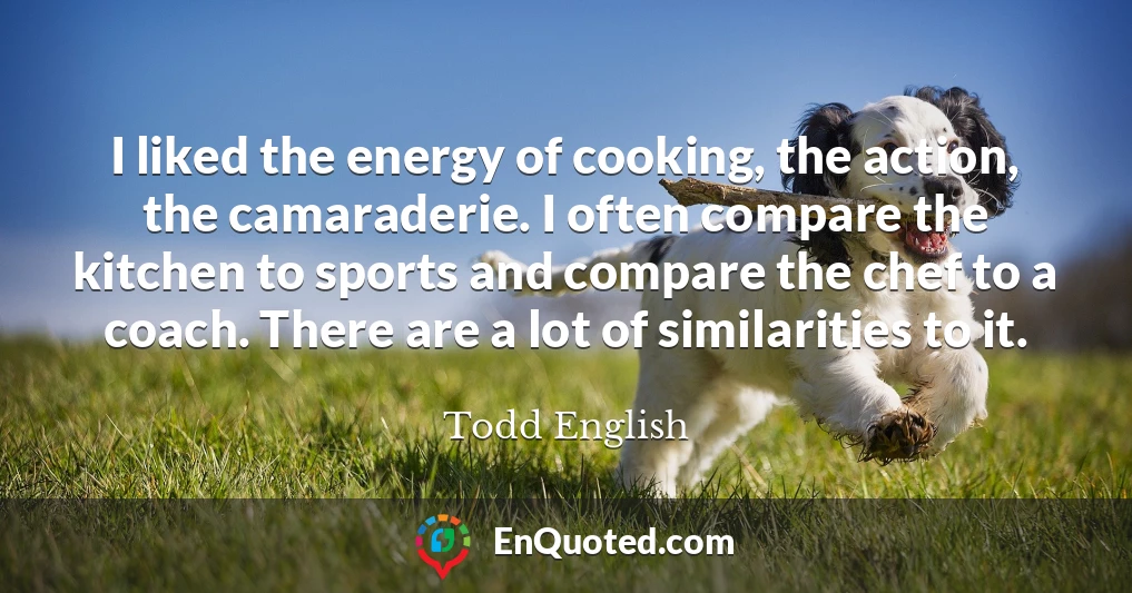 I liked the energy of cooking, the action, the camaraderie. I often compare the kitchen to sports and compare the chef to a coach. There are a lot of similarities to it.